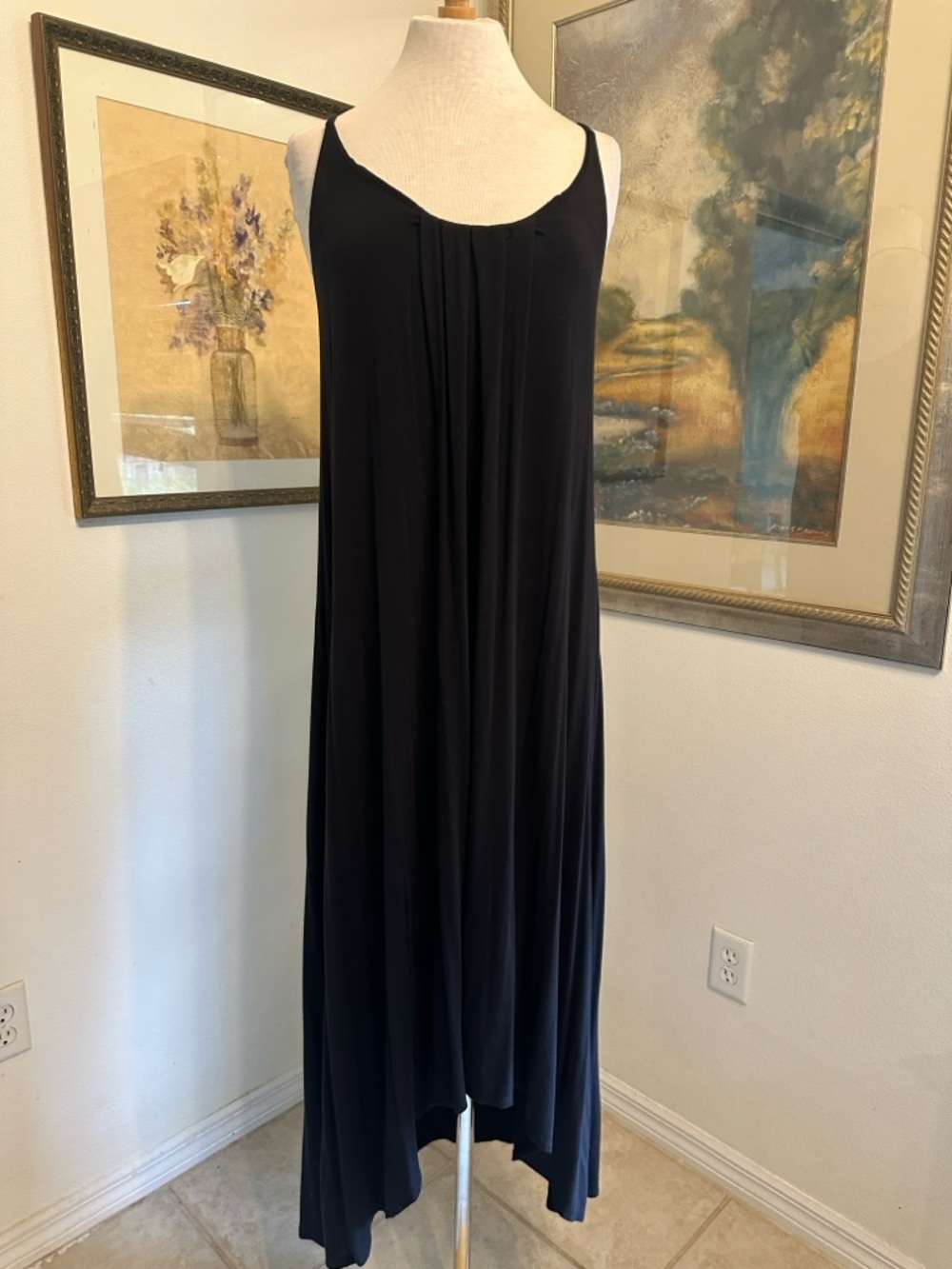 Nicole Miller Black Sleeveless Pleated Maxi Dress - Flowing Design Size XL